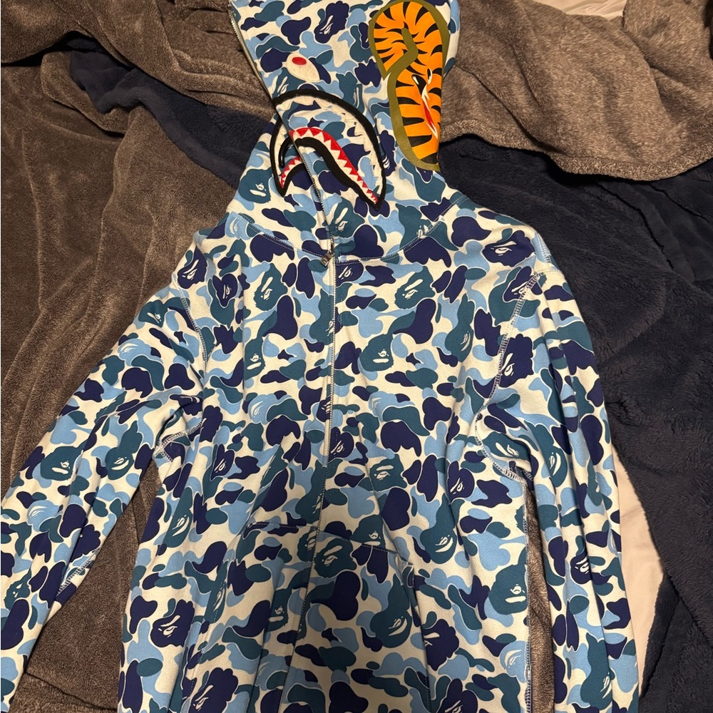 Bape Blue Camo Shark Hoodie